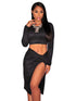 Sexy Black 2pcs Midnight Faux Suede Knotted Skirt Set